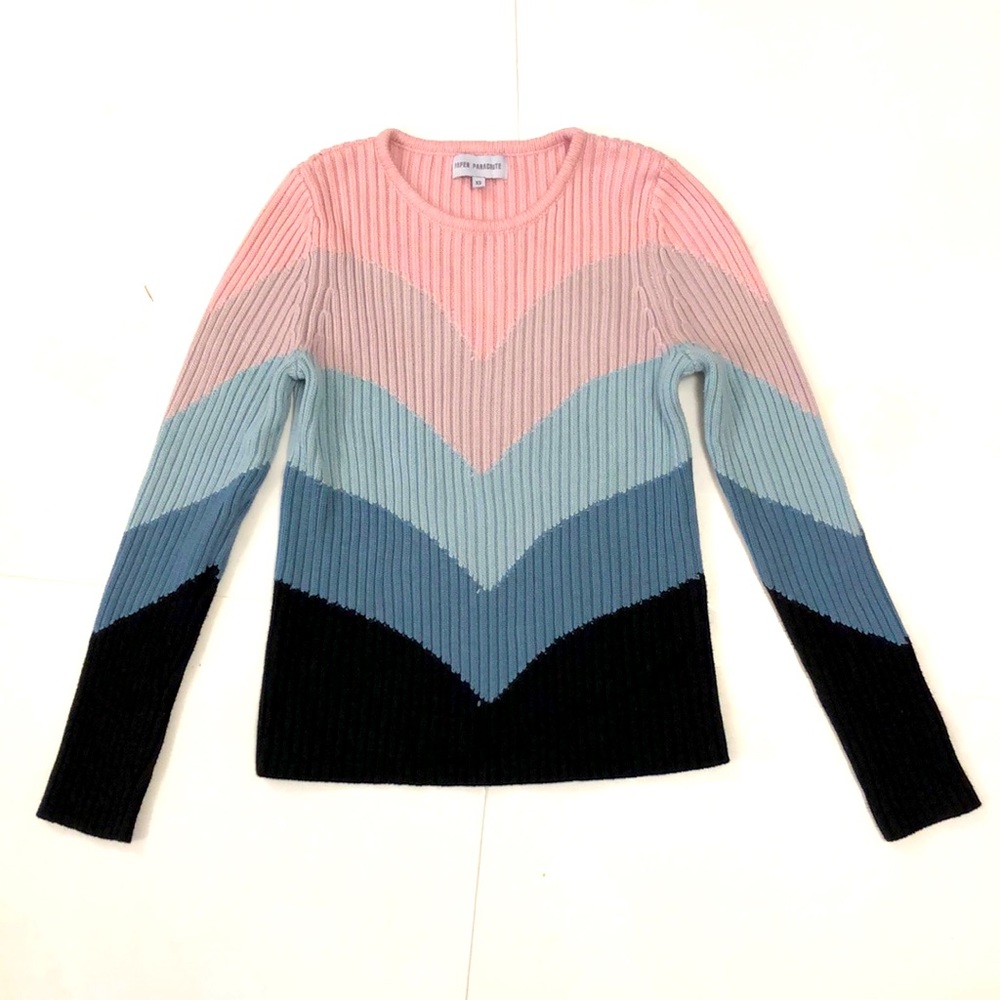Paper Parachute XS Sweater Ribbed Crewneck Long Sleeve Pink Blue Black Excellent